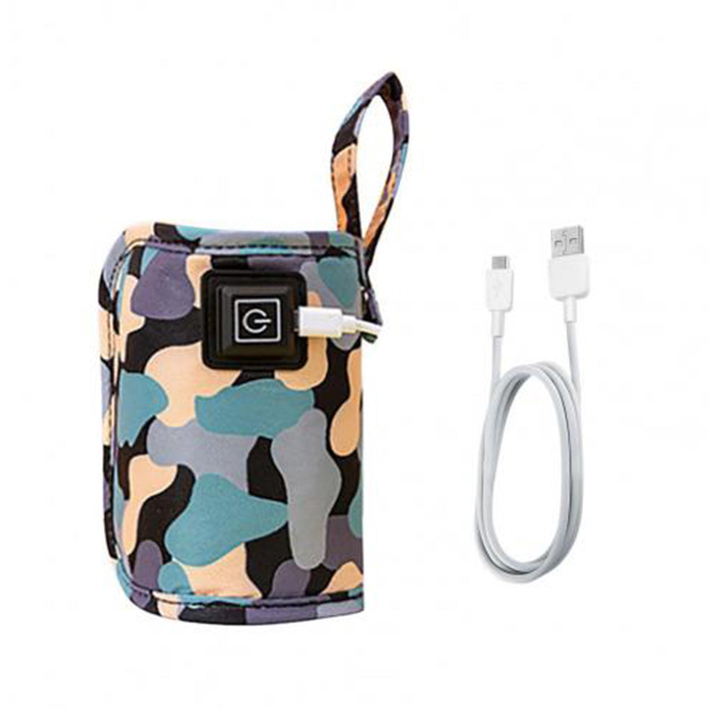 USB Baby Bottle Milk Warmer Thermostat Travel Heater Bag Pouch Portable Feeding -Camo black