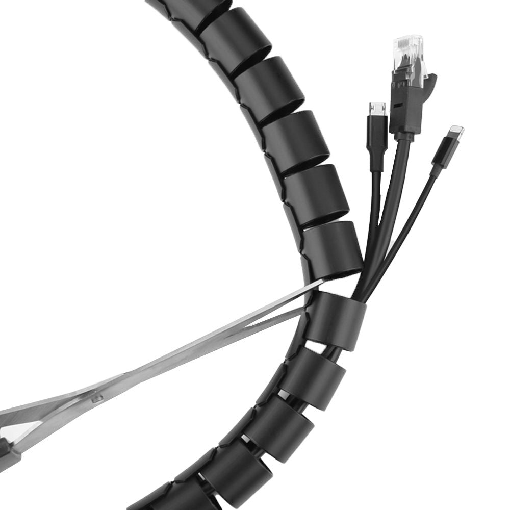 10mm Spiral Cable Management Sleeve Flexible Cable Bundler Manager with Cord Organizer Clip for Home and Office Black