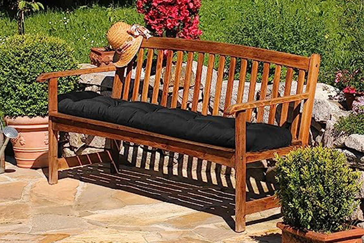 Outdoor Loveseat Cushion Outdoor Bench Cushion Long Seat Pad with Ties for Indoor Outdoor Furniture-Black