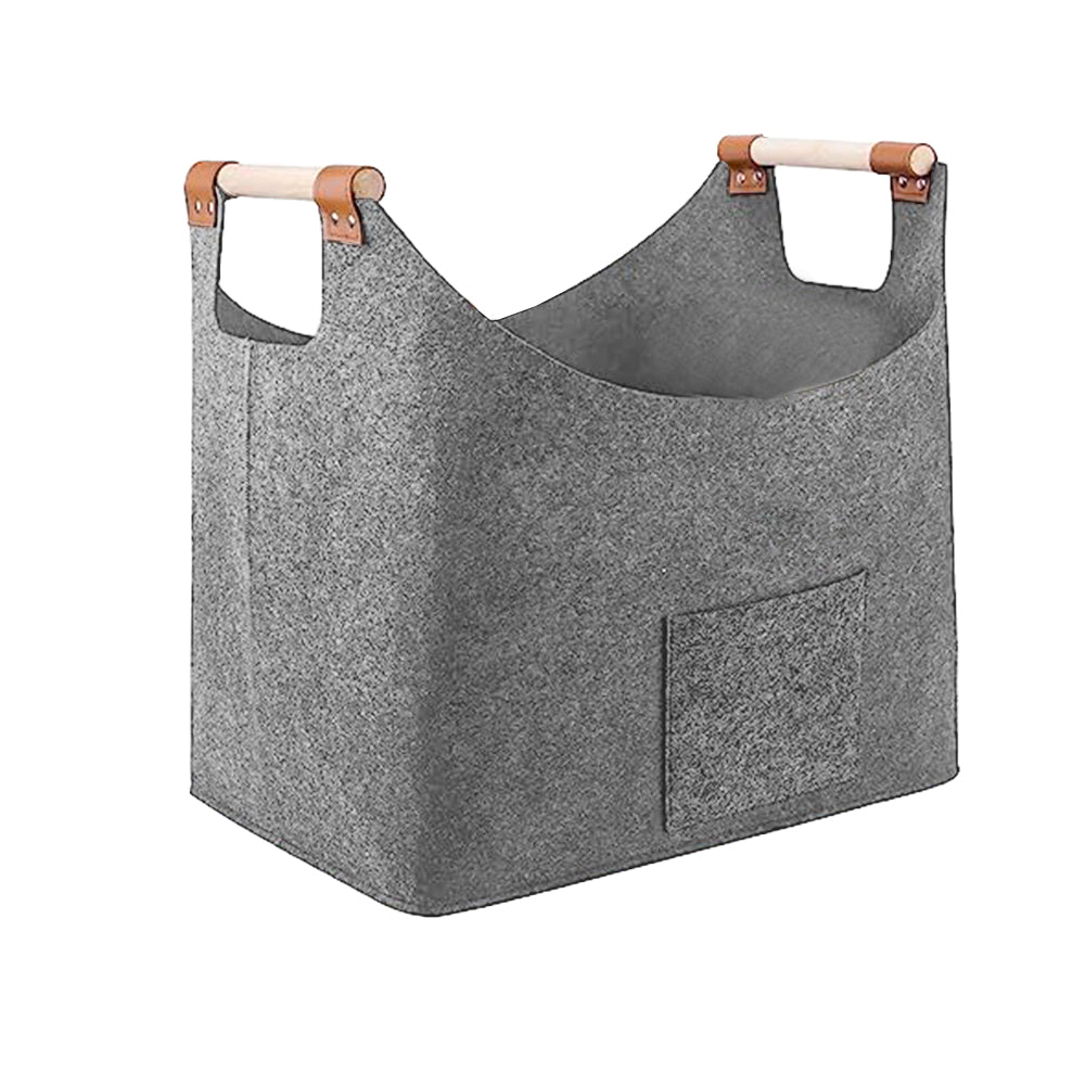 Foldable Felt Bag Organizer Firewood Basket with Handles Light Grey