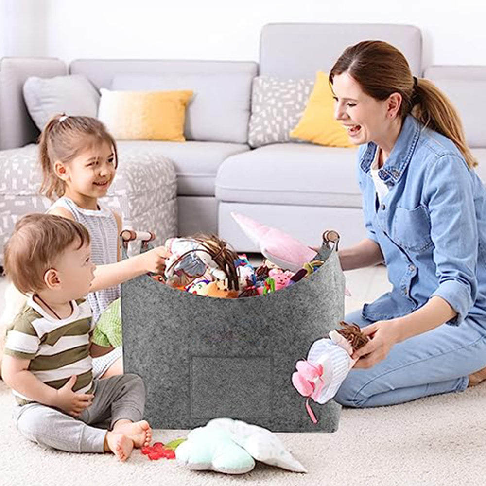 Foldable Felt Bag Organizer Firewood Basket with Handles Light Grey