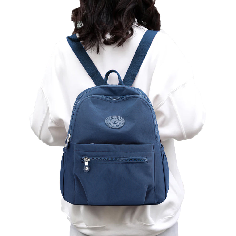 Small Nylon Ladies Travel Backpacks Women Shopping Backpack Dark Blue