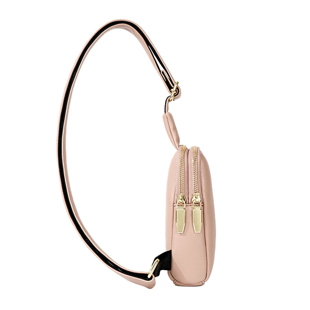 Unisex PU Sling Bag Fanny Pack Chest Pack Crossbody Bag Pink