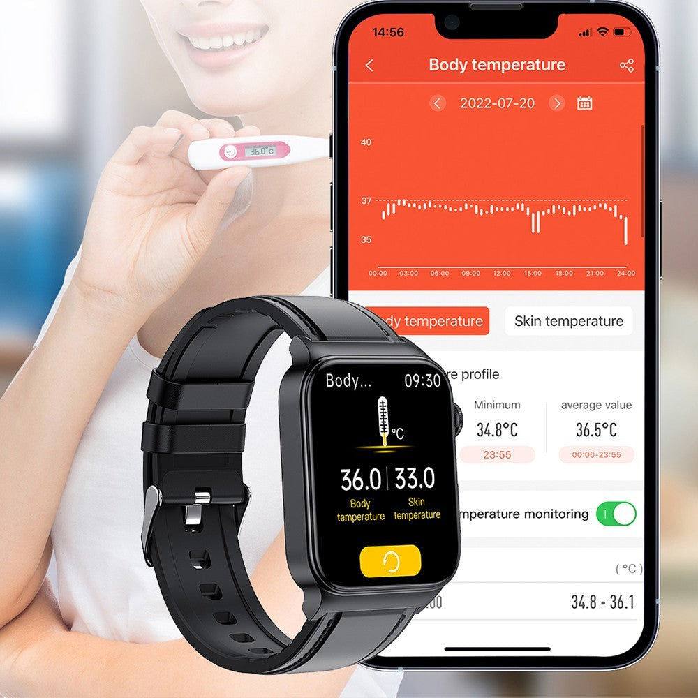 Bluetooth Smart Watch Sport Watch Blood Glucose ECG Monitoring Watch Black