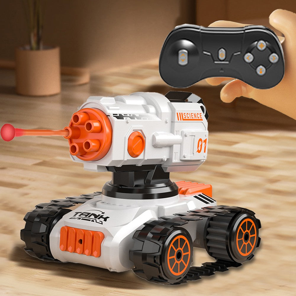 4WD Tank Toy Off-Roader Remote Control Car with 360 Degree Rotating Soft Bullets Shooting Cannon White