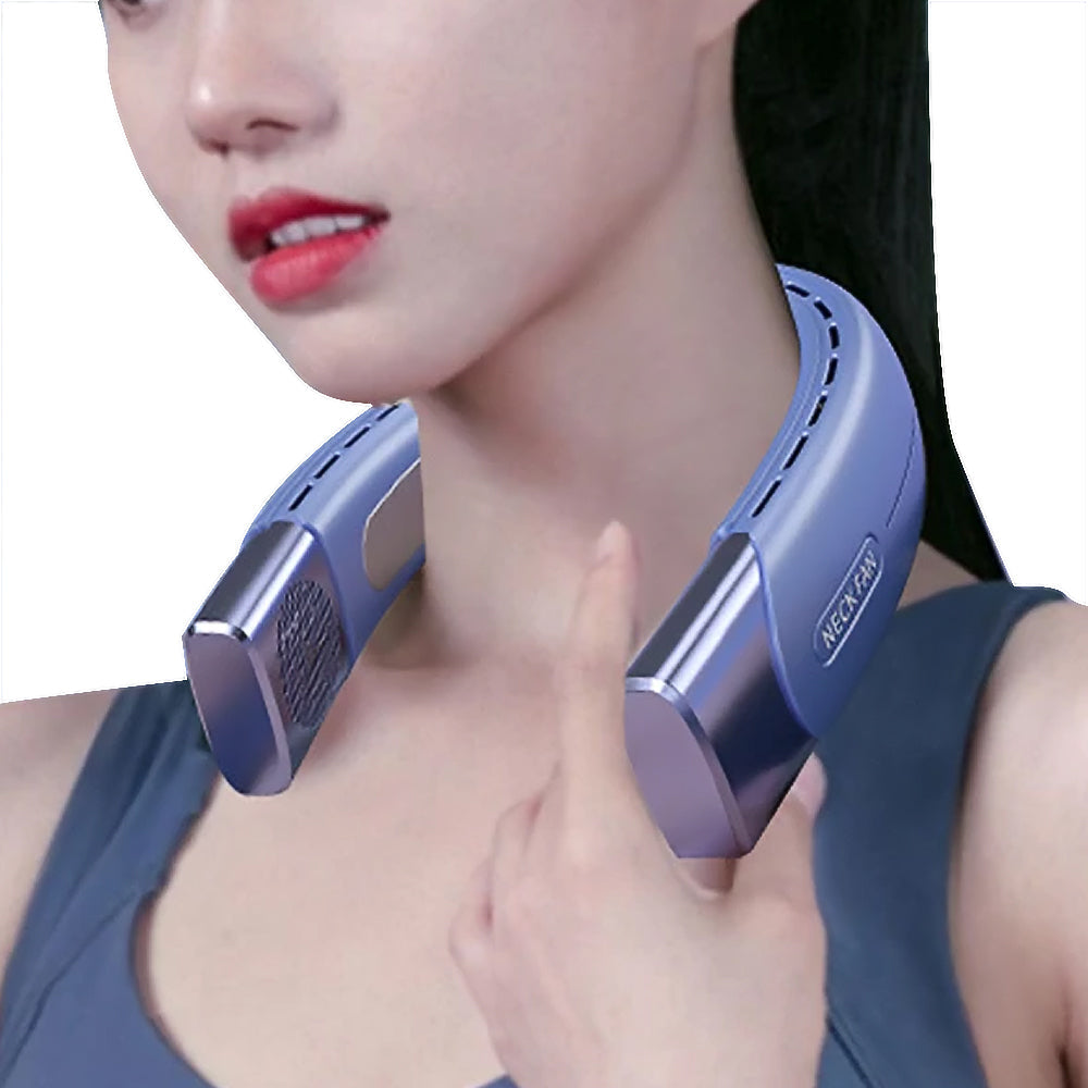 Hanging Neck Fan Wearable Bladeless Fan USB Rechargeable Cooling Fan with 5 Speed Adjustment Blue