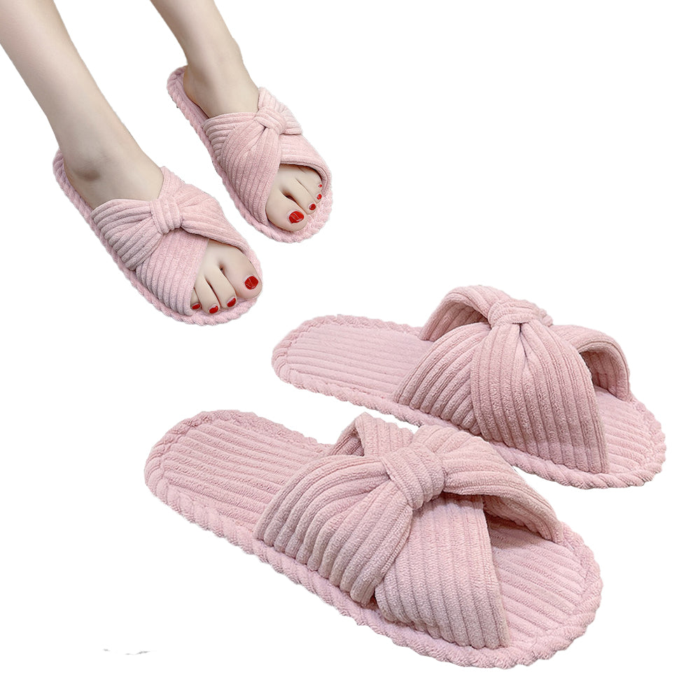Cross Strap Flat Slippers Breathable Open Toe Women Slippers for Home-Pink