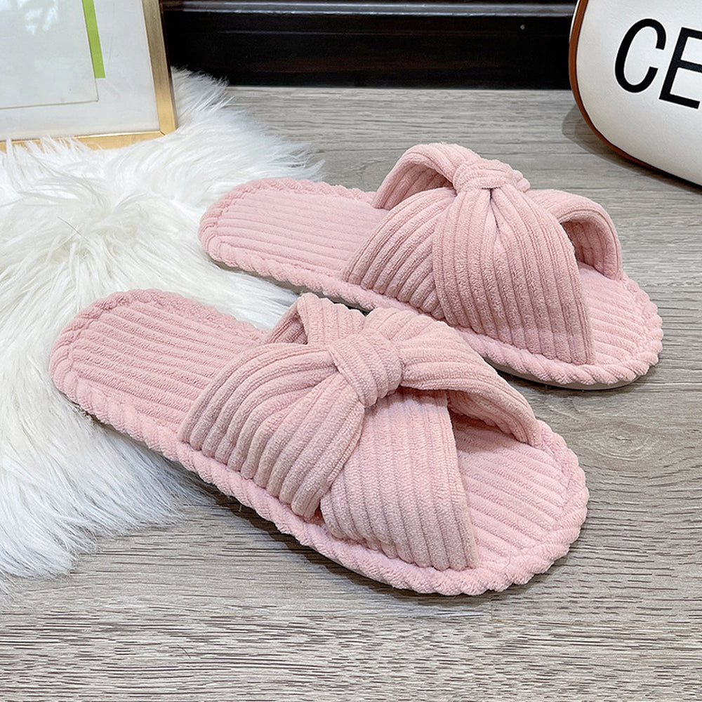Cross Strap Flat Slippers Breathable Open Toe Women Slippers for Home-Pink