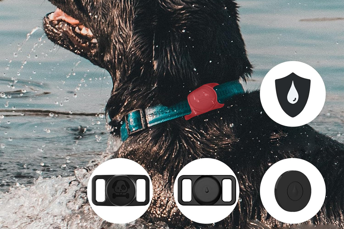 Water Resistant Airtag Dog Collar Holder Silicone Protective AirTag Cover-Red