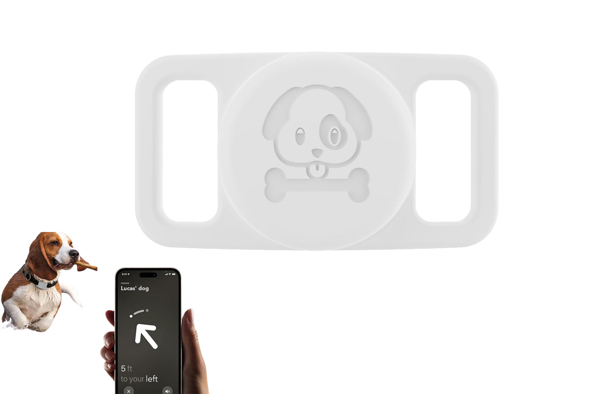Water Resistant Airtag Dog Collar Holder Silicone Protective AirTag Cover-White