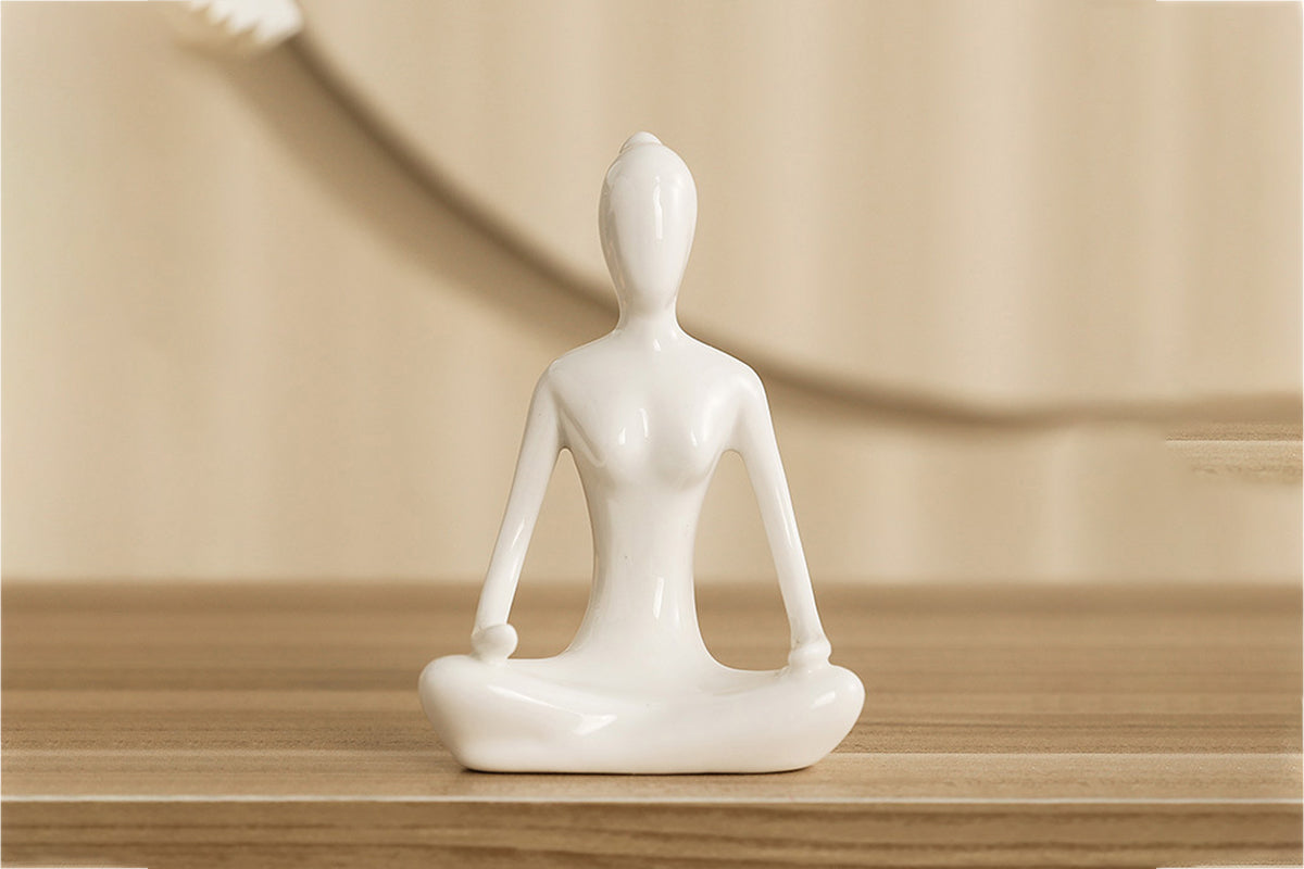White Yoga Pose Statue Ceramic Desktop Decoration Sculpture Art Figurine for Home Decor-Meditation