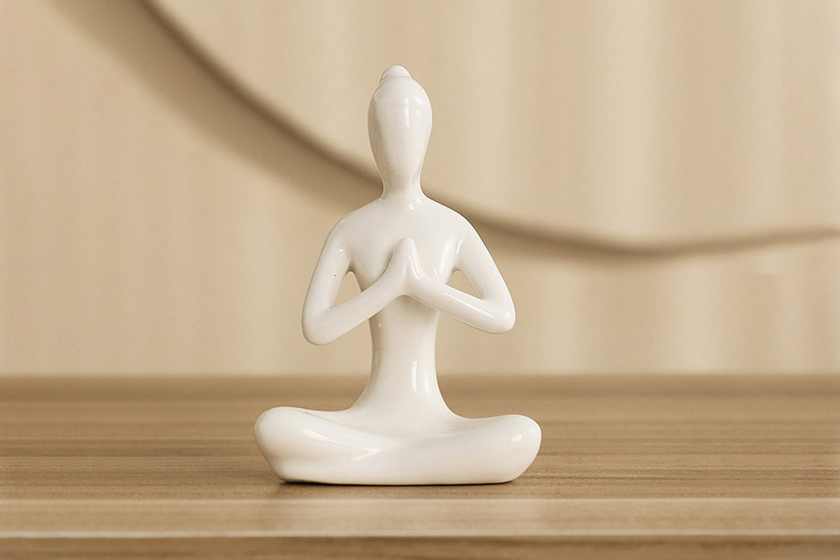 White Yoga Pose Statue Ceramic Desktop Decoration Sculpture Art Figurine for Home Decor-Prayer