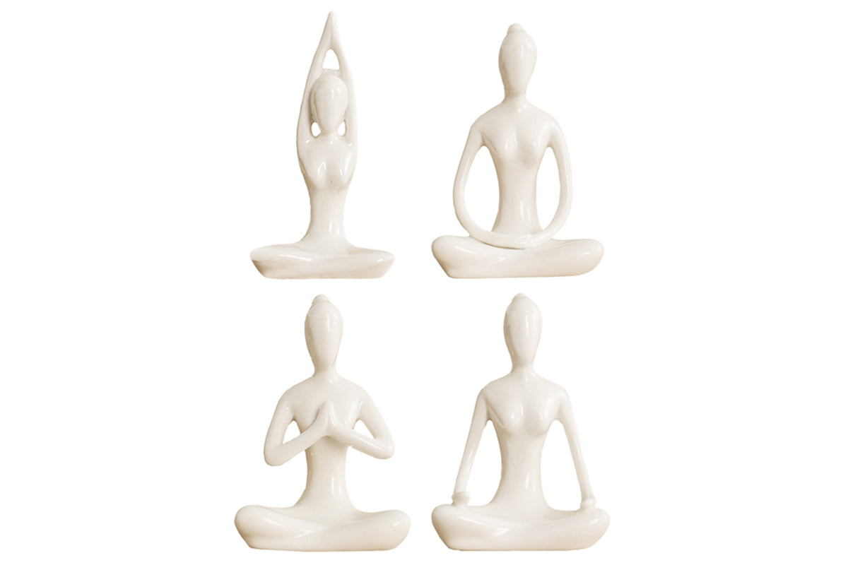 4pcs White Yoga Pose Statue Ceramic Desktop Decoration Sculpture Art Figurine for Home Decor-Each of Style