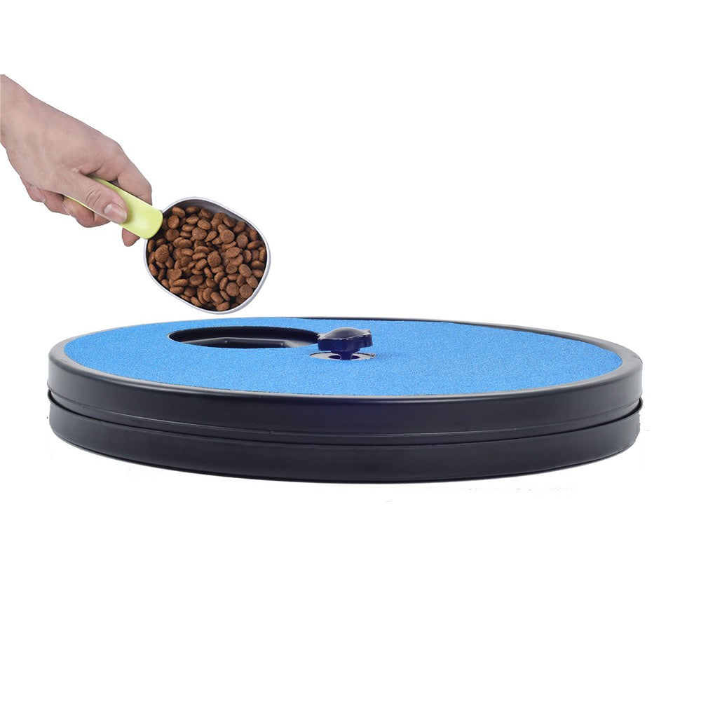 Non-Slip Pet Dog Scratch Board Rotating Round Dog Nail Scratch Pad with 6 Snack Compartments Blue