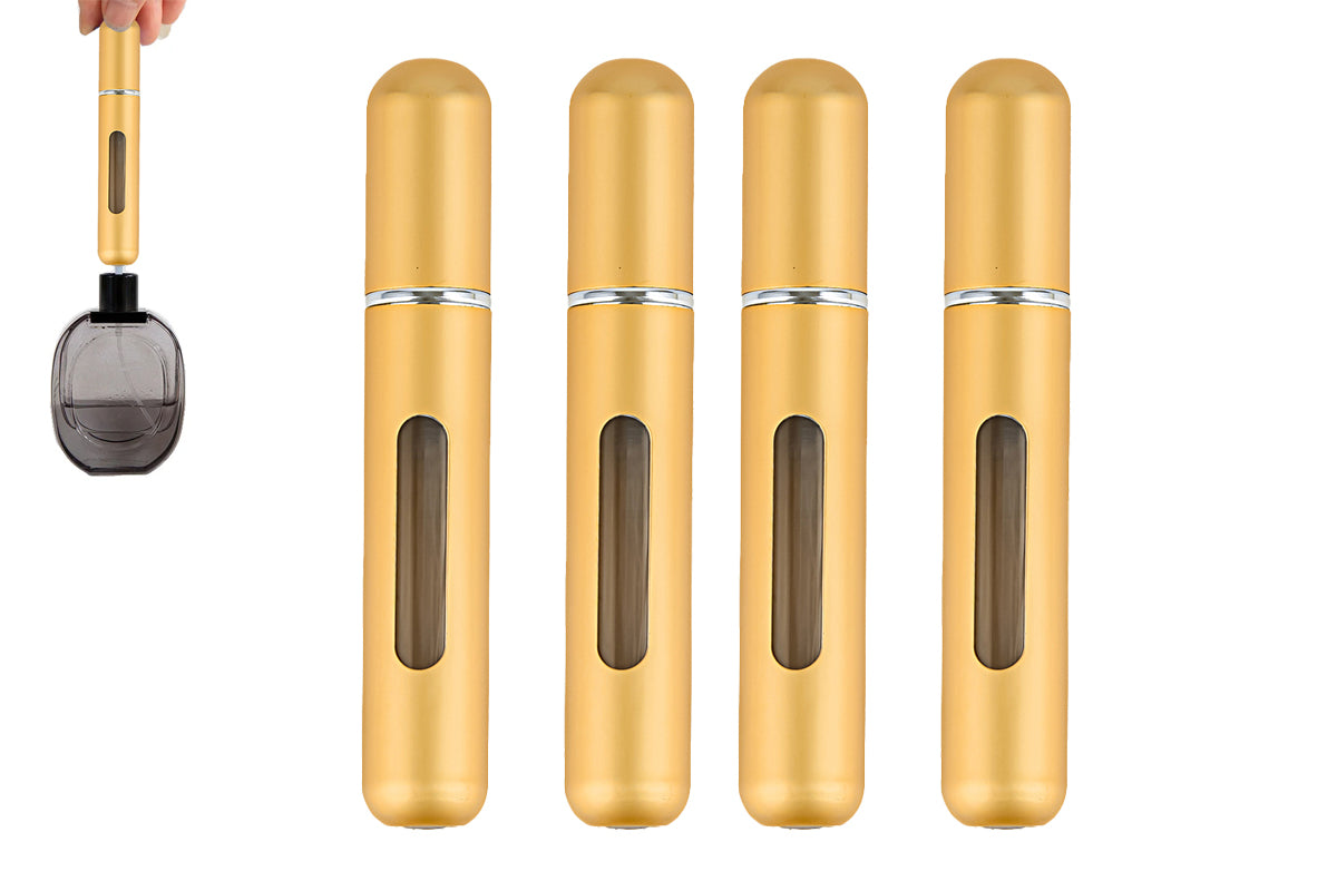 4pcs Mini Perfume Spray Pump 8ML Refillable Bottle Atomizer for Travel Outdoor-Gold