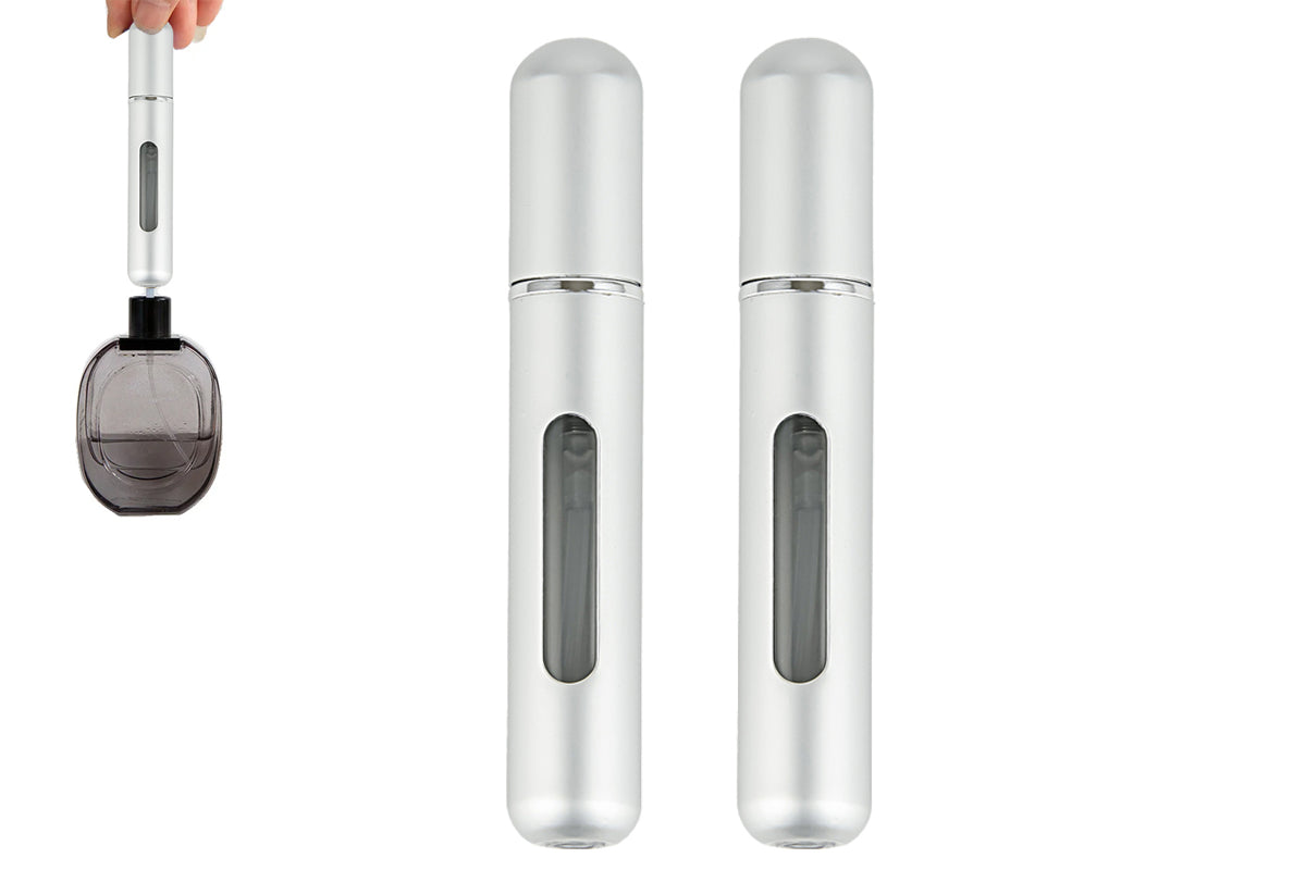 2pcs Mini Perfume Spray Pump 8ML Refillable Bottle Atomizer for Travel Outdoor-Silver