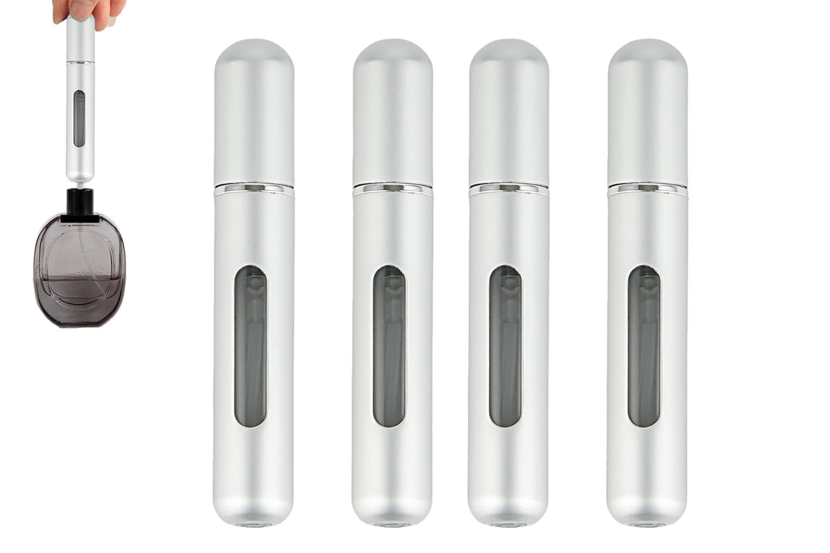 4pcs Mini Perfume Spray Pump 8ML Refillable Bottle Atomizer for Travel Outdoor-Silver