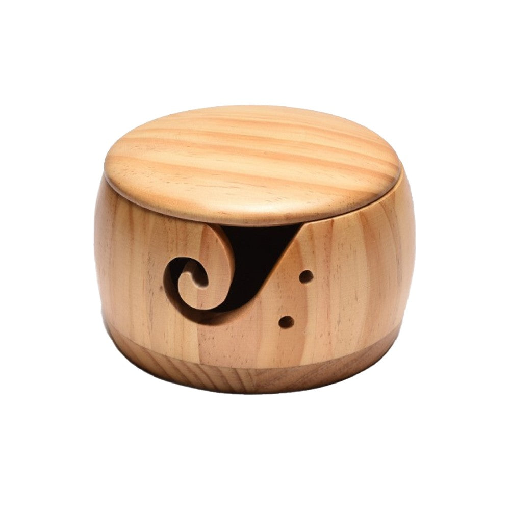 Wooden Yarn Bowl with Lid Knitting Container Storage Bowl Home Sewing Supplies Wood Color