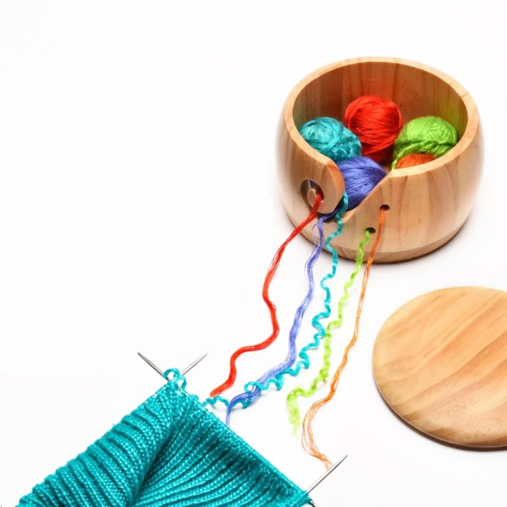 Wooden Yarn Bowl with Lid Knitting Container Storage Bowl Home Sewing Supplies Wood Color