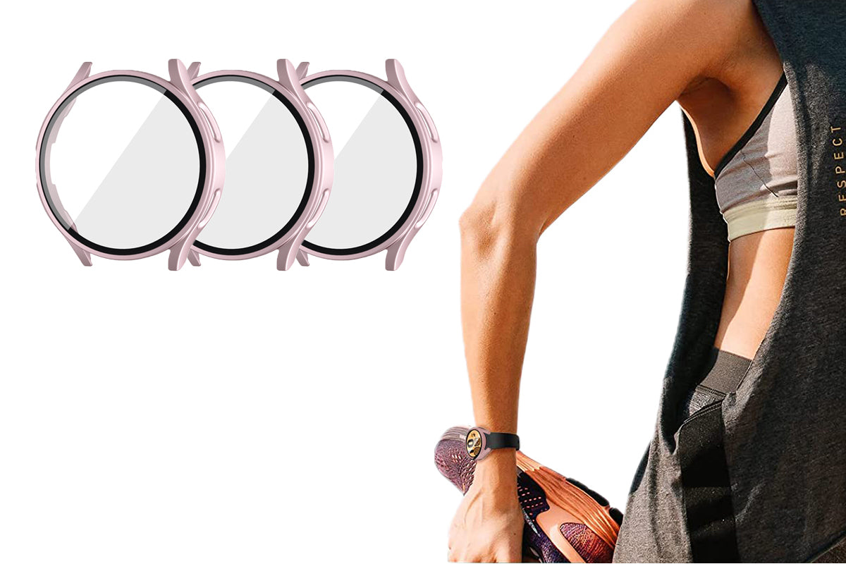 3Pcs Full Screen Protector Case Cover Hard PC Cover Bumper for Samsung Galaxy Watch 6-Rose Gold