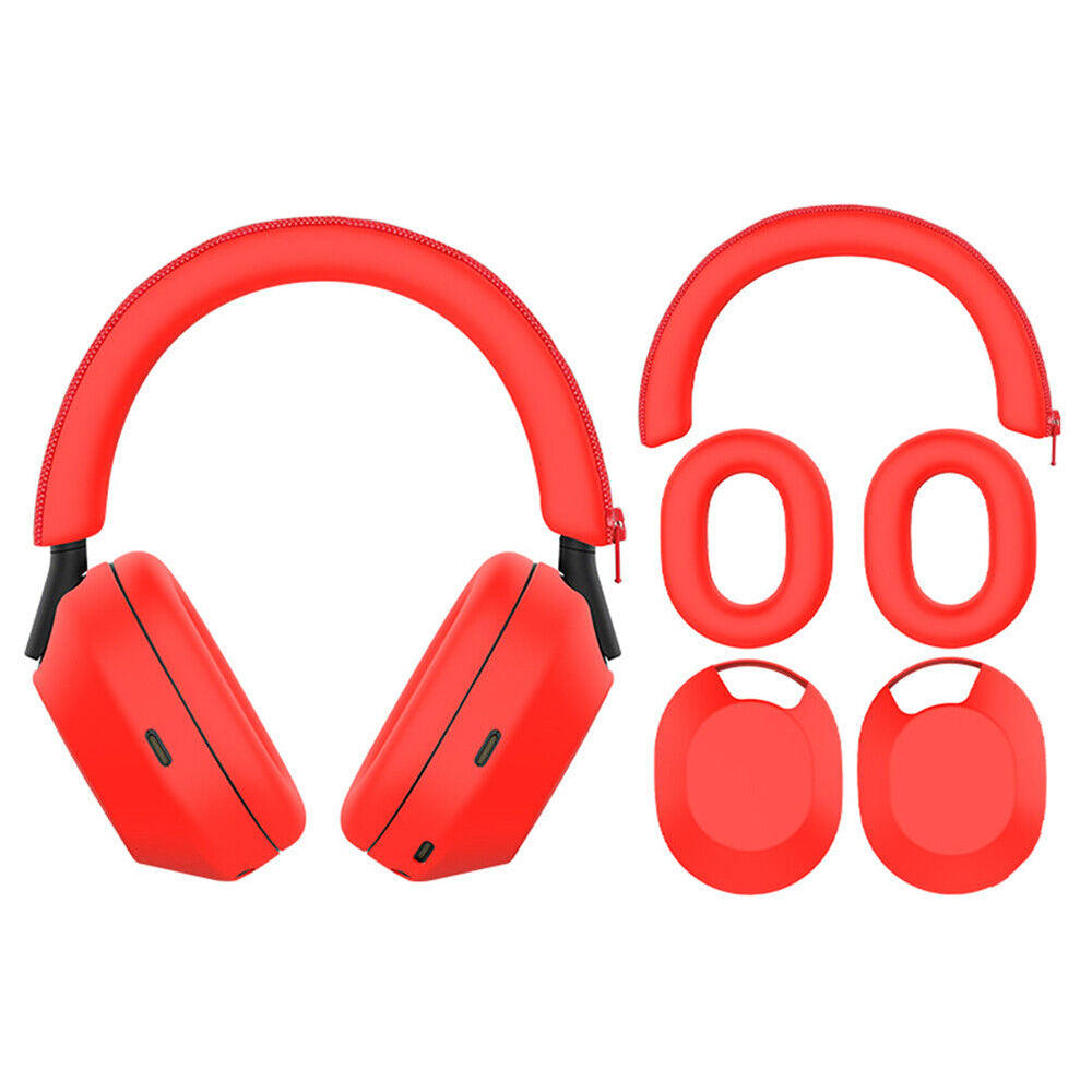 For WH-1000XM5 Headphones Protective Case Silicone Sleeves Full Set Protector Cover Red
