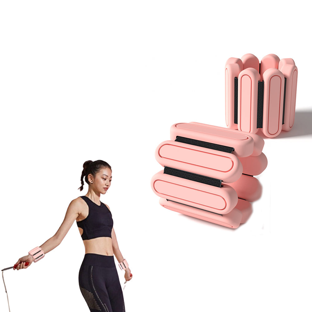 Pair of Adjustable Wrist Ankle Weights Wearable Bangles Silicone Bracelet for Yoga Aerobics Gym Pink