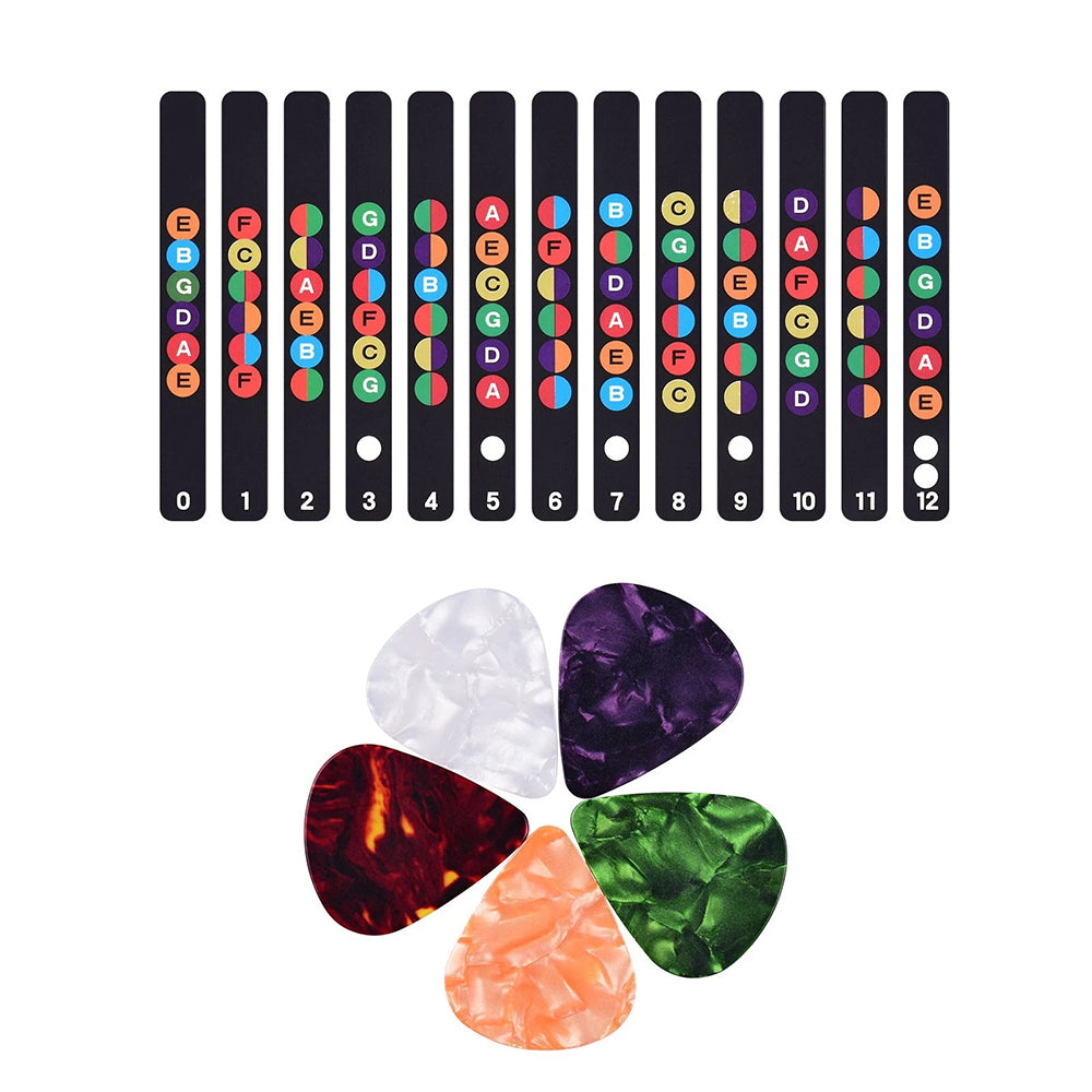 Guitar Note Stickers Set Fretboard Stickers with 5Pcs Guitar Picks for Beginner Learner Practice