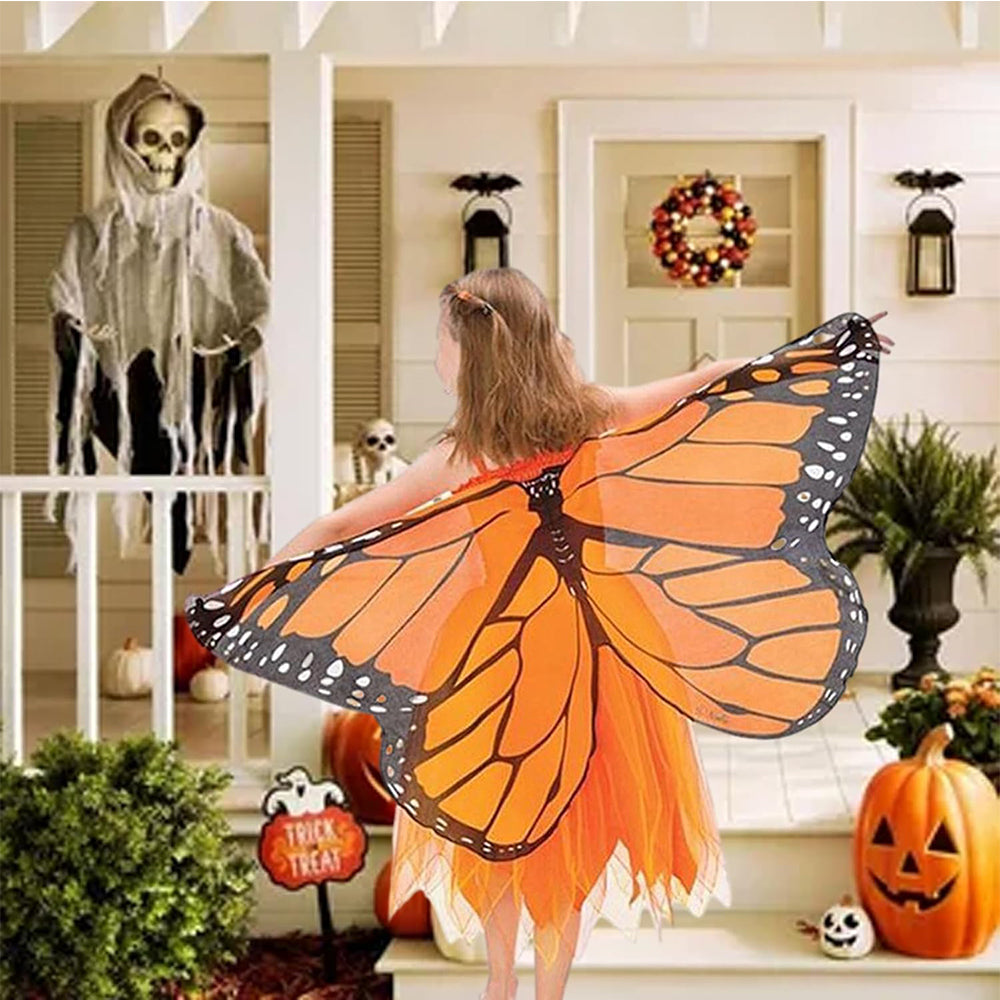 Kids Fairy Butterfly Wing Costume Fancy Dress-up Butterfly Wings Cape for Girls Orange