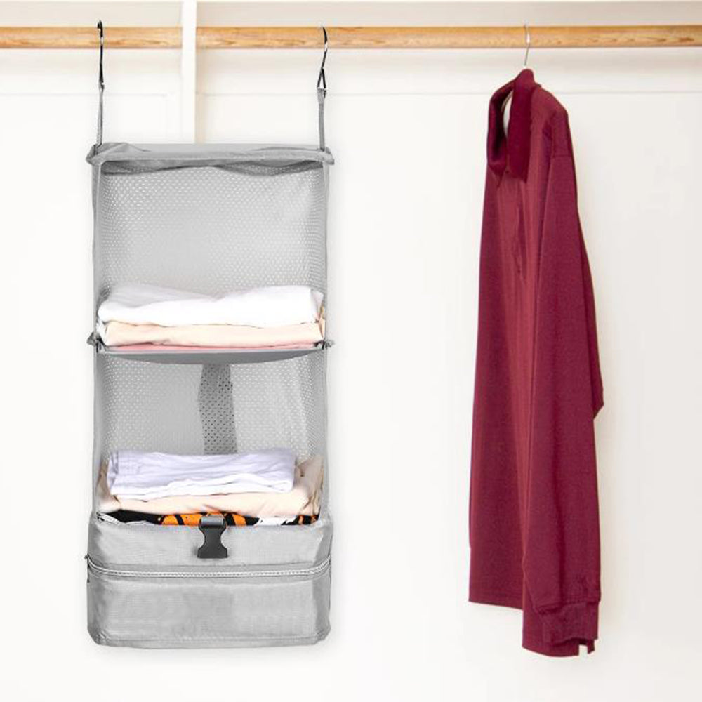 Foldable Storage Shelf Travel Packing Cube Portable Hanging Wardrobe Clothes Organizer Grey