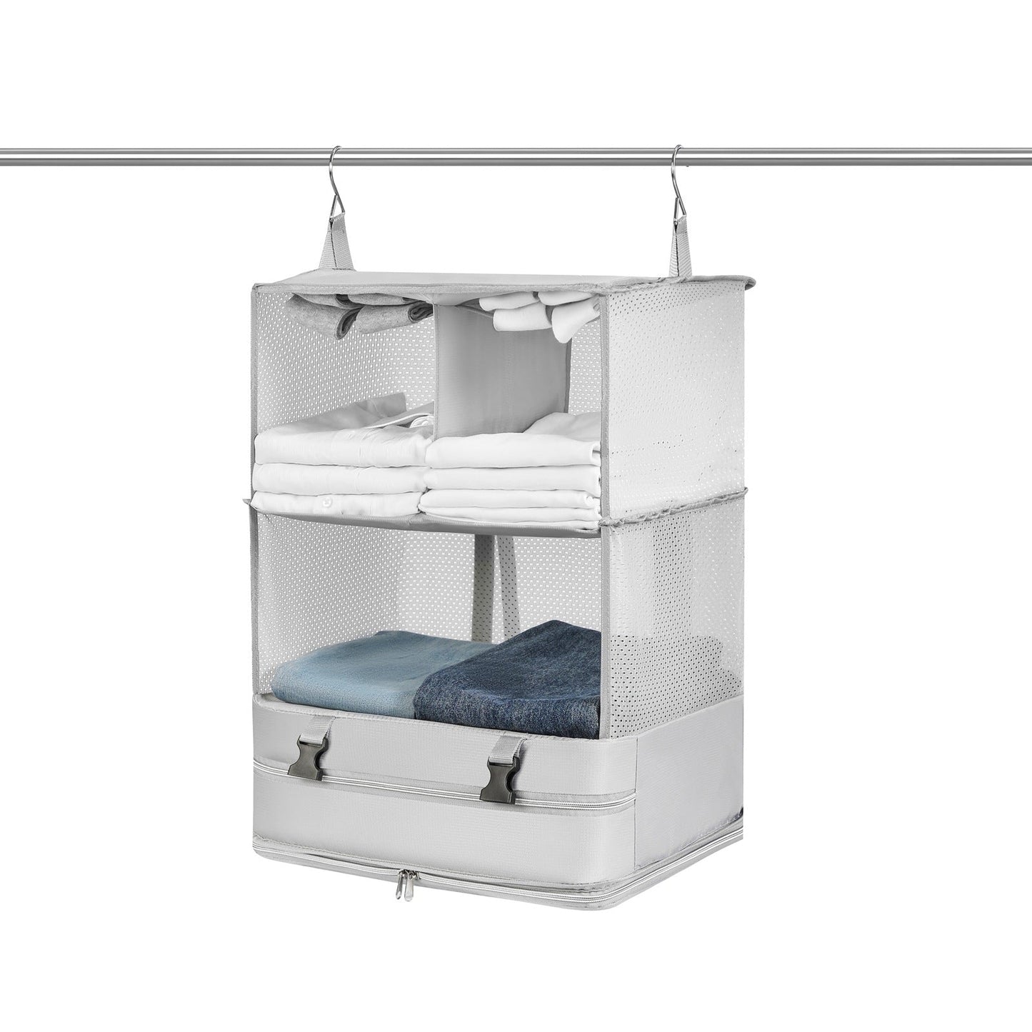 Foldable Storage Shelf Travel Packing Cube Portable Hanging Wardrobe Clothes Organizer Grey