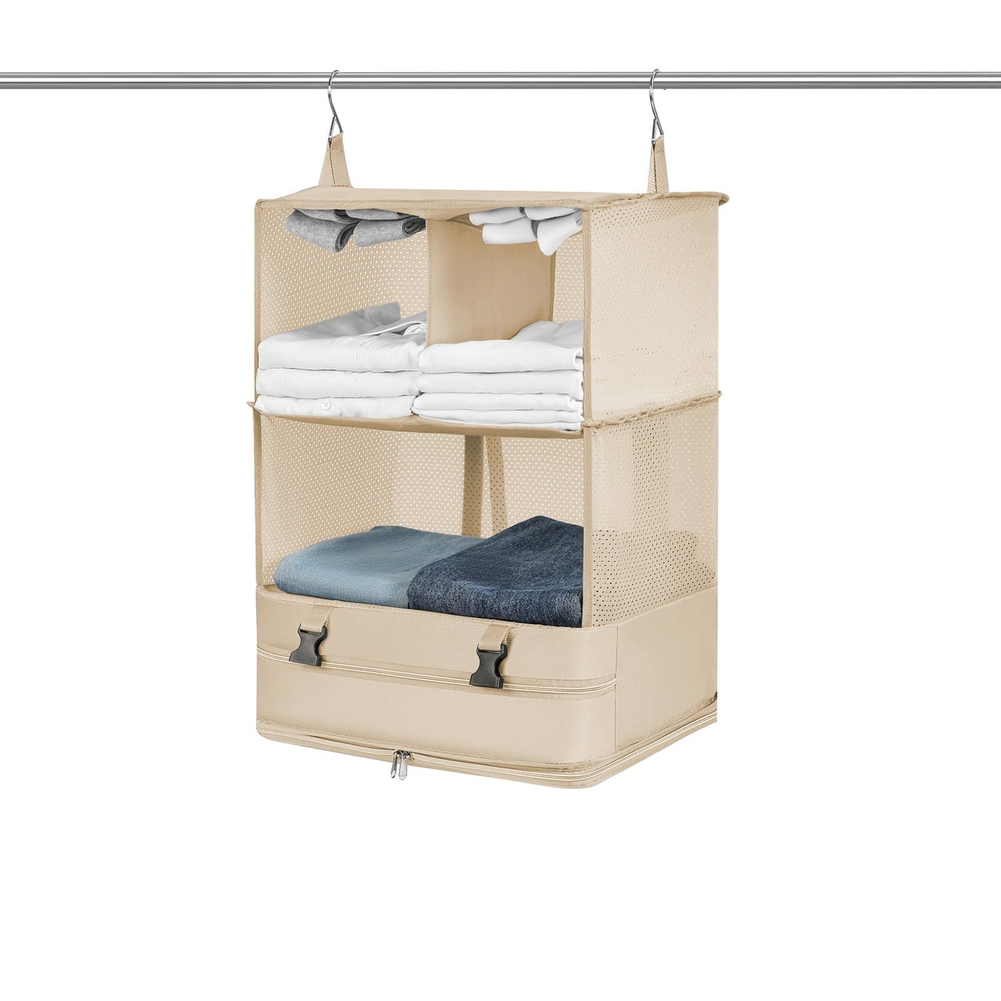 Foldable Storage Shelf Travel Packing Cube Portable Hanging Wardrobe Clothes Organizer Khaki