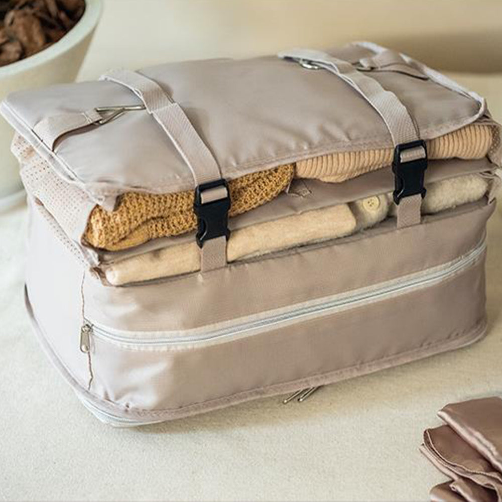 Foldable Storage Shelf Travel Packing Cube Portable Hanging Wardrobe Clothes Organizer Khaki