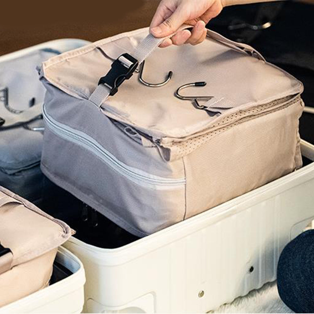 Foldable Storage Shelf Travel Packing Cube Portable Hanging Wardrobe Clothes Organizer Khaki