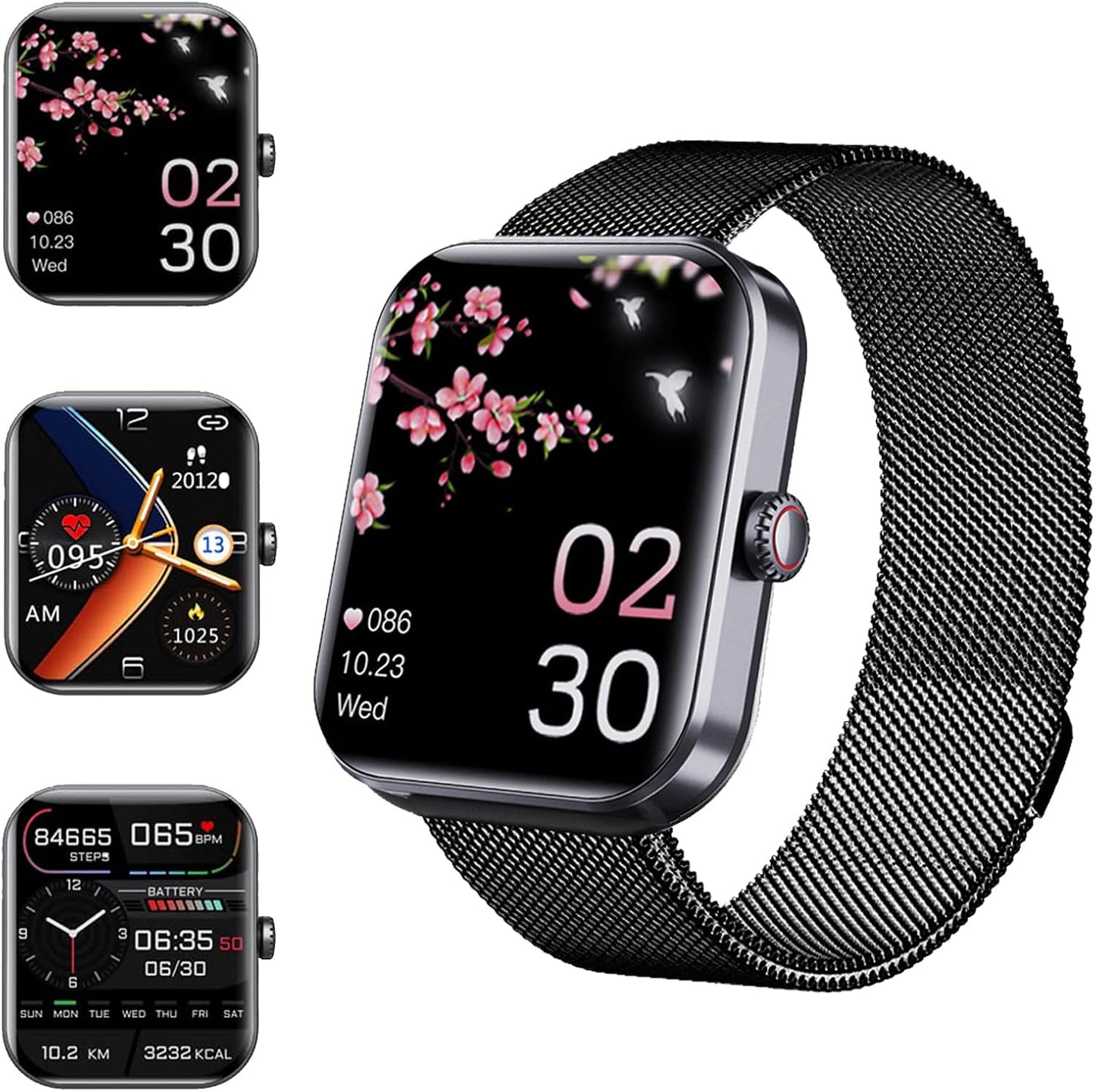 Bluetooth Smart Watch for Women Touch Screen Watch Heart Rate Sleep Monitor Fitness Tracker for iOS Android Black