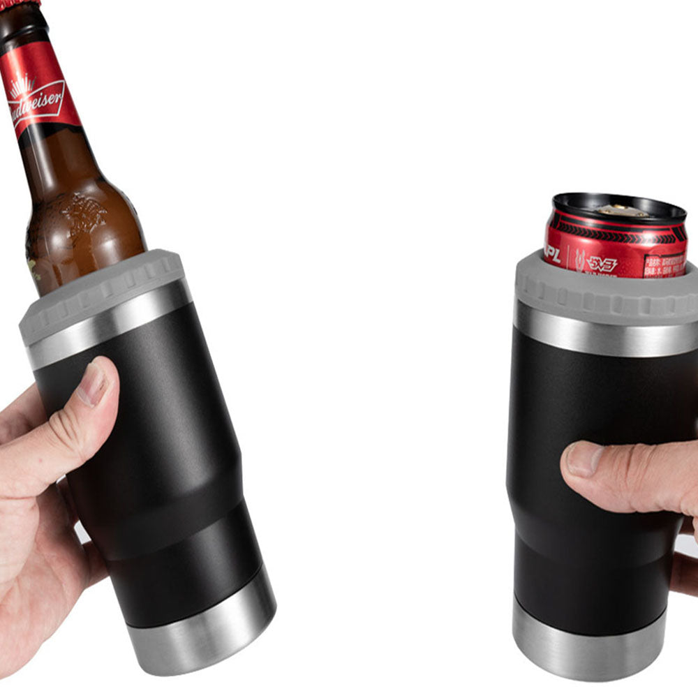 420ml Stainless Steel Can Cooler Beer Bottle Insulator With 2 Lids Black