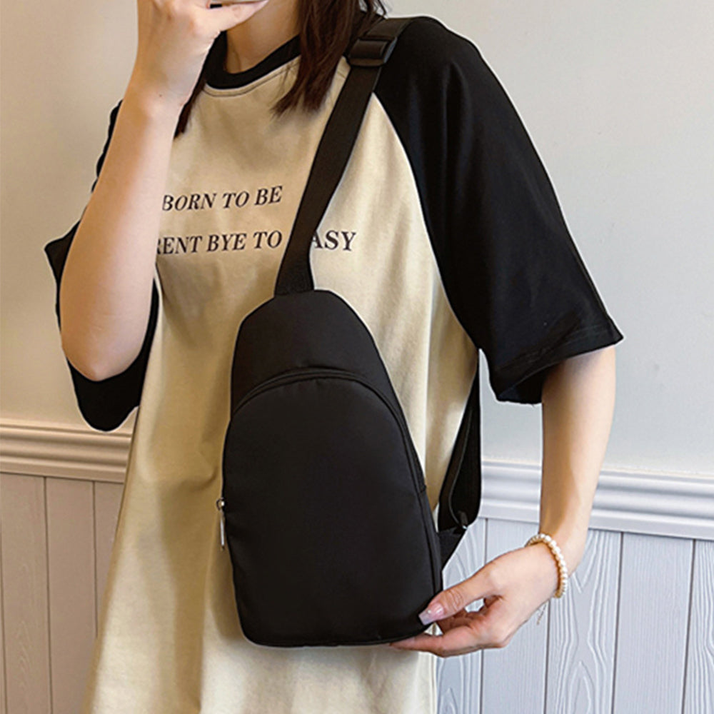 Solid Color Crossbody Bag with Zipper Closure Adjustable Strap Casual Commuting Sling Bag Black