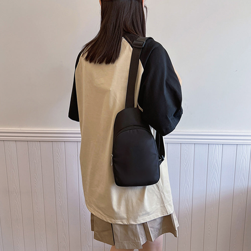 Solid Color Crossbody Bag with Zipper Closure Adjustable Strap Casual Commuting Sling Bag Black