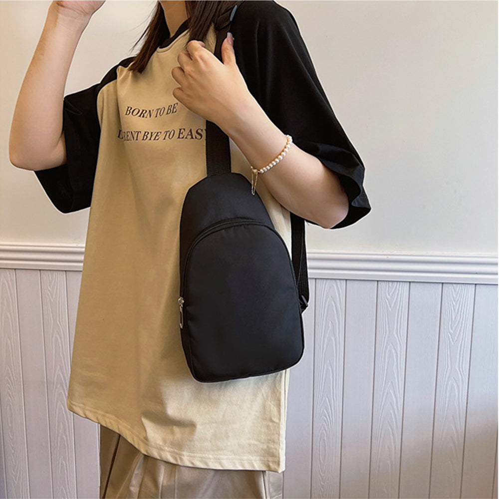 Solid Color Crossbody Bag with Zipper Closure Adjustable Strap Casual Commuting Sling Bag Black