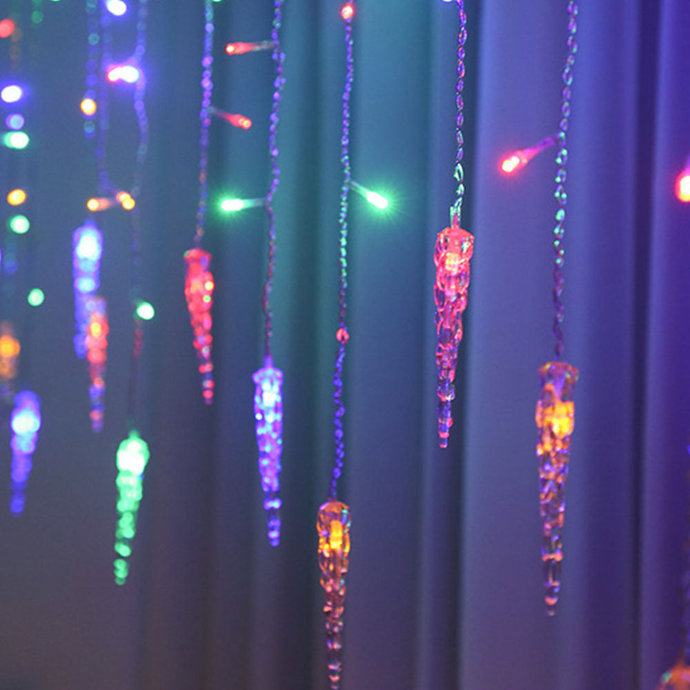 4-Meter Solar LED Icicle Light Falling Rain Curtain Fairy String Lights for Outdoor Party Decor Multicolour