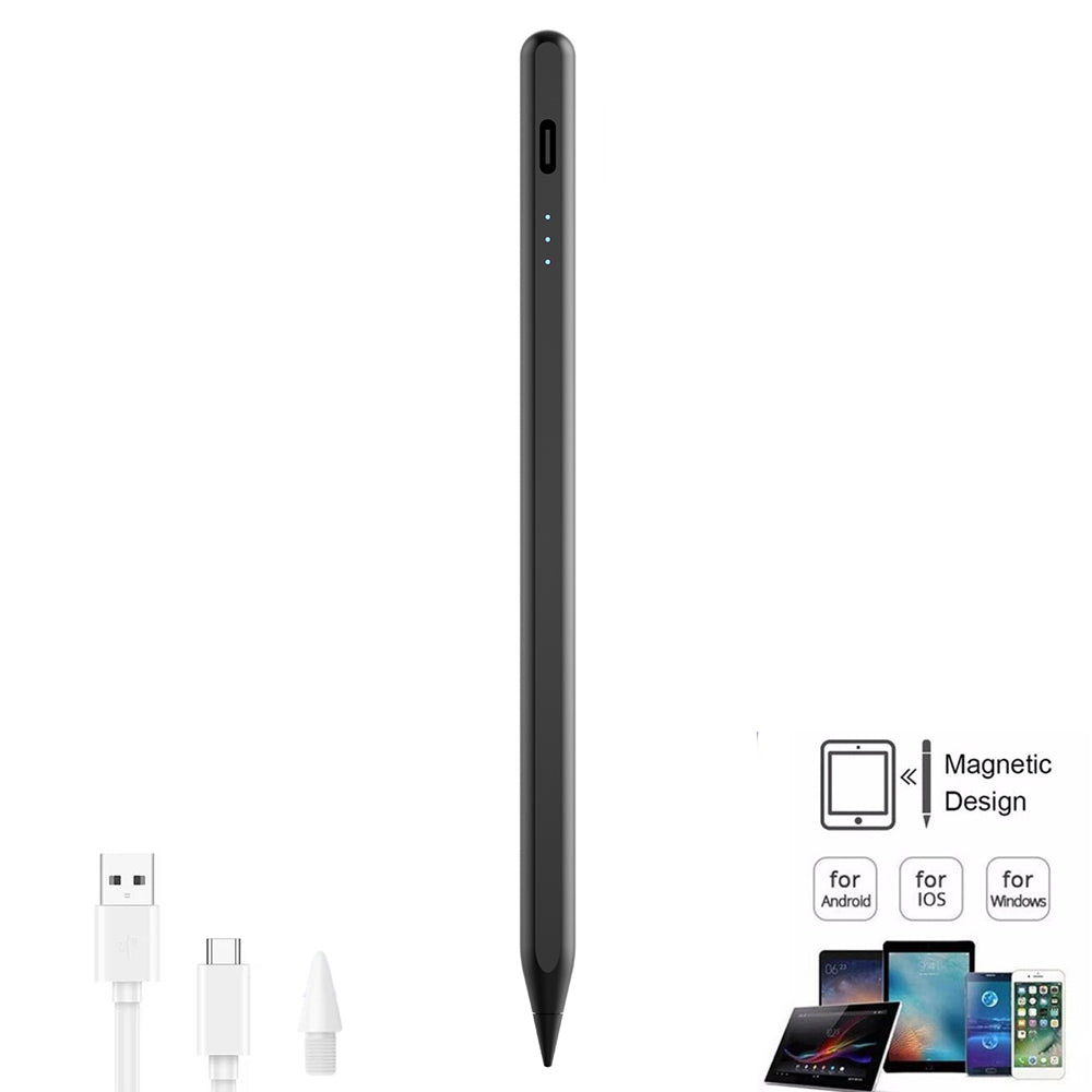 Universal Capacitive Stylus Pen with Magnetic Attachment Compatible with Phones iPad Android Tablet Black
