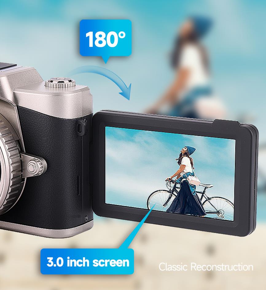 4K Ultra HD Digital Camera with 68MP with 180 Degree Flip Screen Black