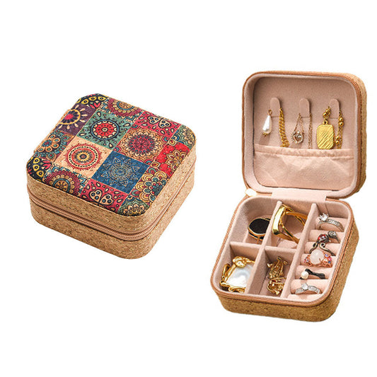 Portable Travel Jewellery Box Organizer PU Wooden Ornaments Jewelry Storage Case Style 3