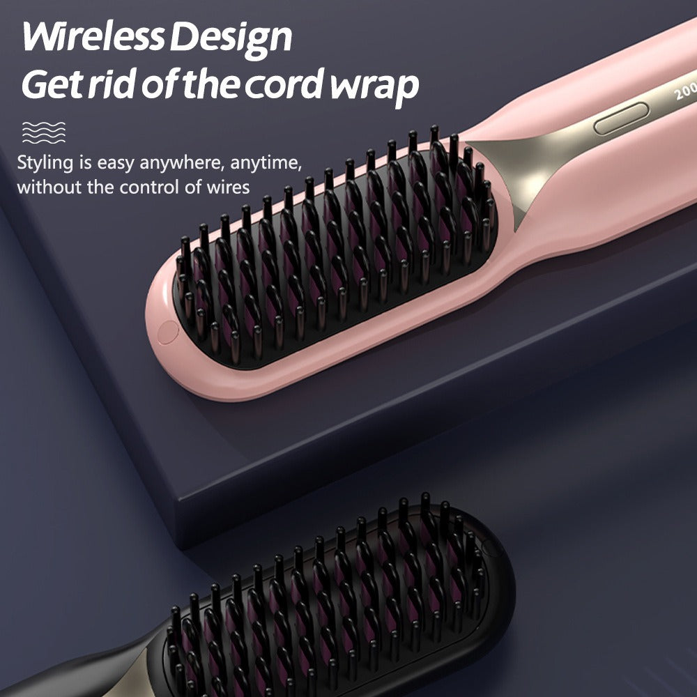Cordles Hair Straightener Portable Hair Brush AntiScald Hair Styling Tool Pink