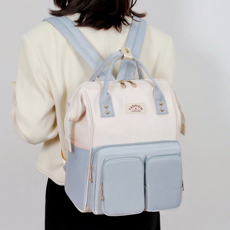 Travel Diaper Bag Water Repellent Backpack Multifunction Mommy Bag Light Blue