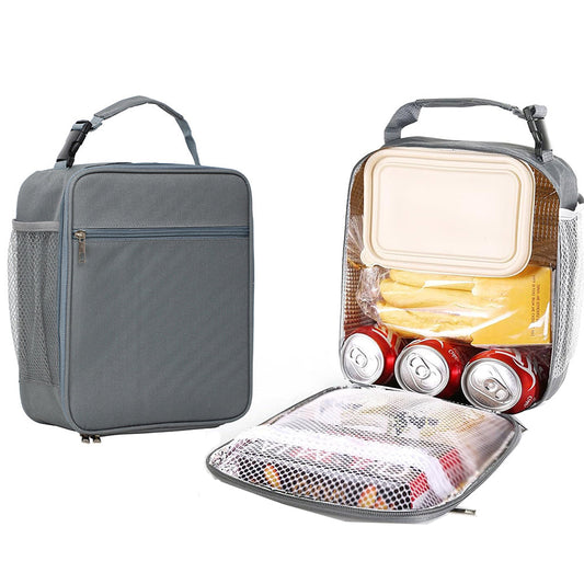 Large Capacity Insulated Lunch Box Storage Bag for Work Picnic Camping Gray