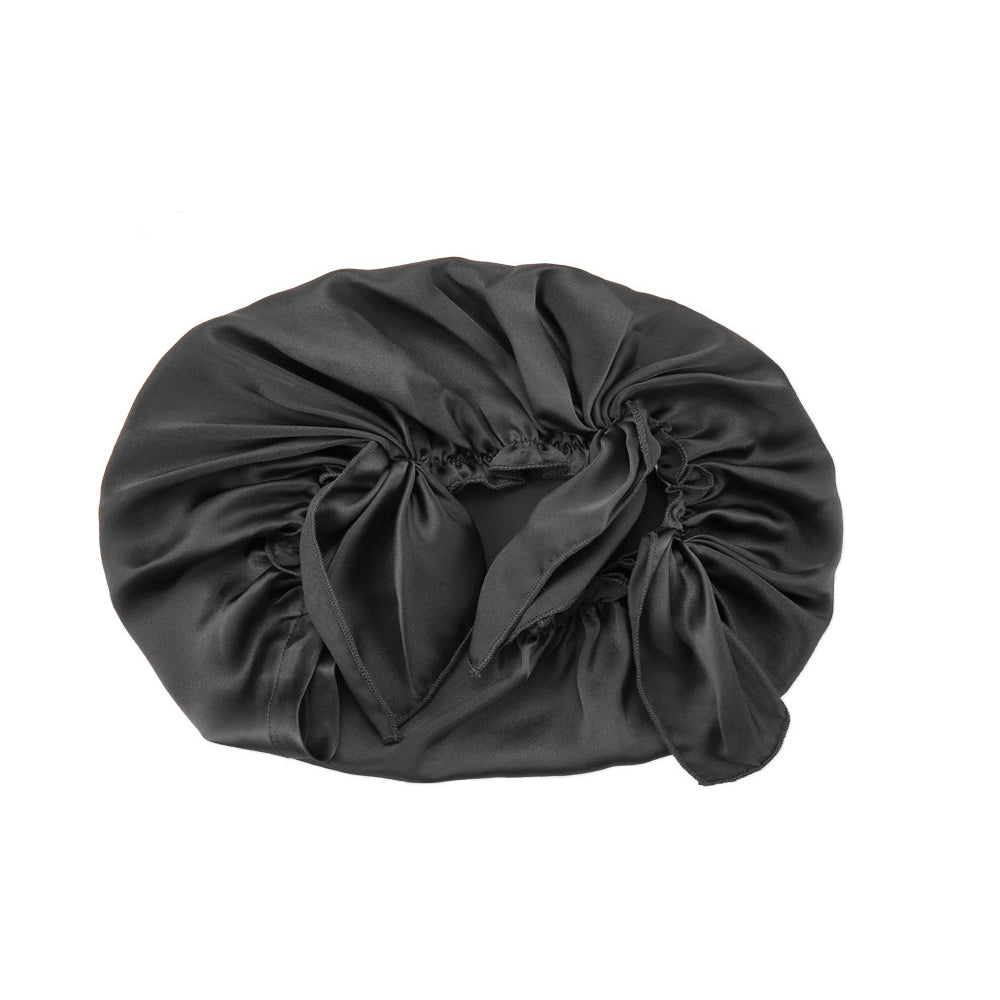 Silk Satin Hair Bonnet for Sleeping Hair Wrap Sleep Cap Turban with Elastic Band Black