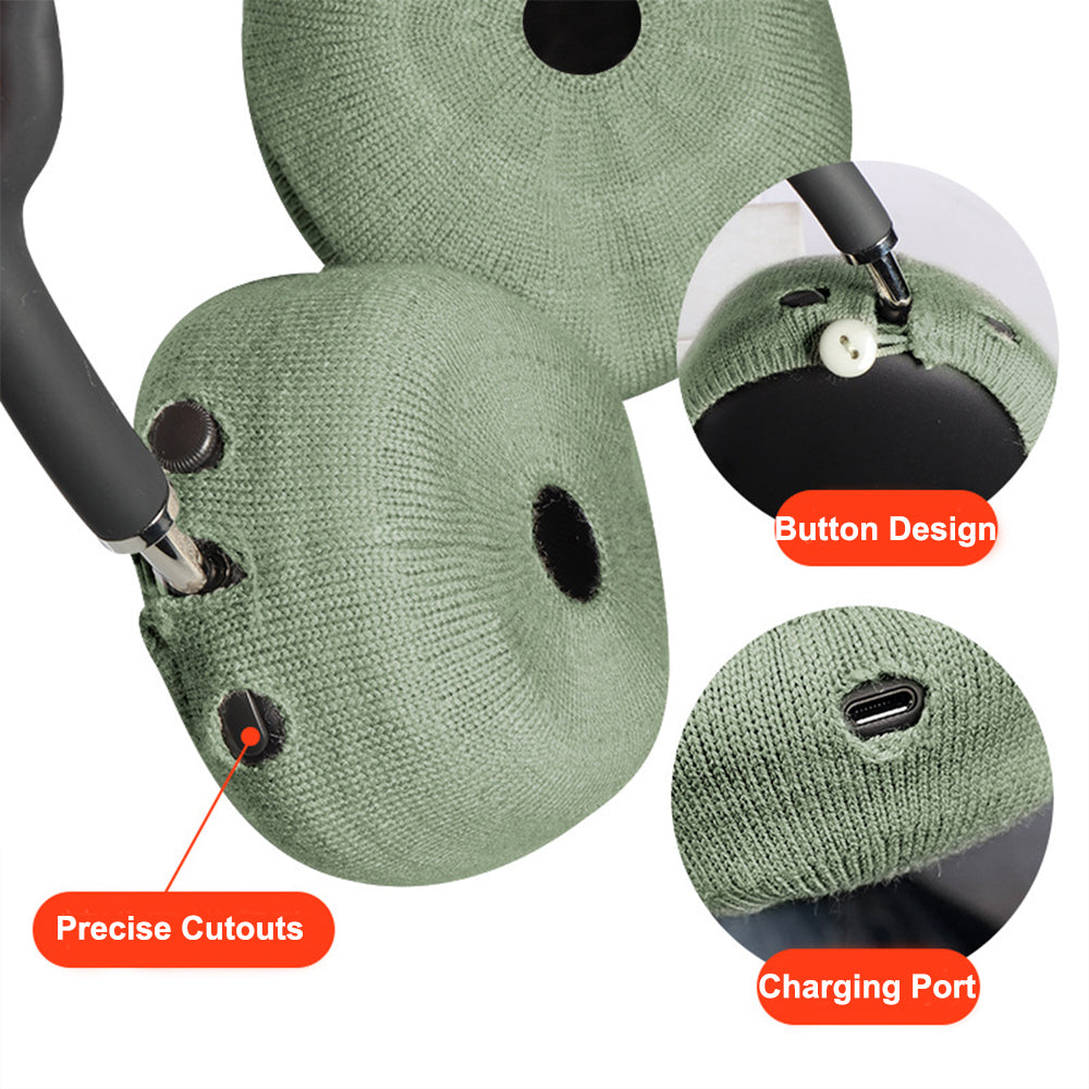 Pair of Knit Ear Pad Covers for AirPods Max Dust-Proof Protective Headphone Accessories Green