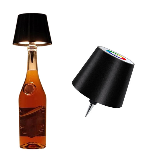 3-Color Stepless Dimming Lamp for Wine Bottle Decor Rechargeable Wireless Bottle Lamp Black