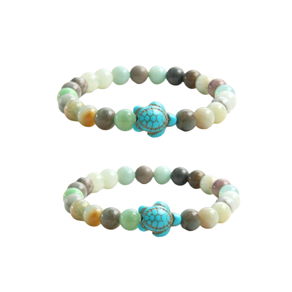 2PCS Turquoise Turtle Charm Wish Friendship Bracelet for Women & Men Style 1