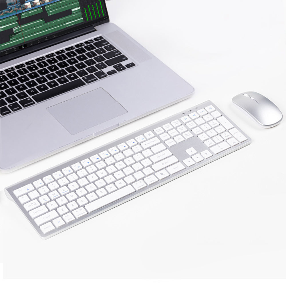 Rechargeable Wireless Keyboard and Mouse Set with 3-Mode Connection Grey Silver